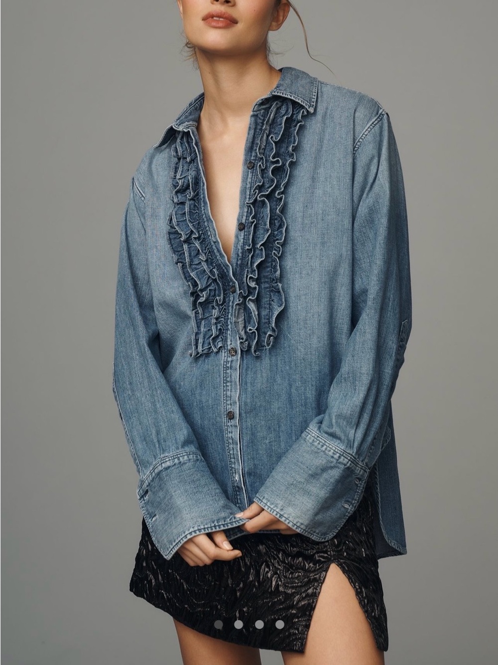 Citizens of Humanity Ruffle Tuxedo
Denim Buttondown Shirt - Size Medium